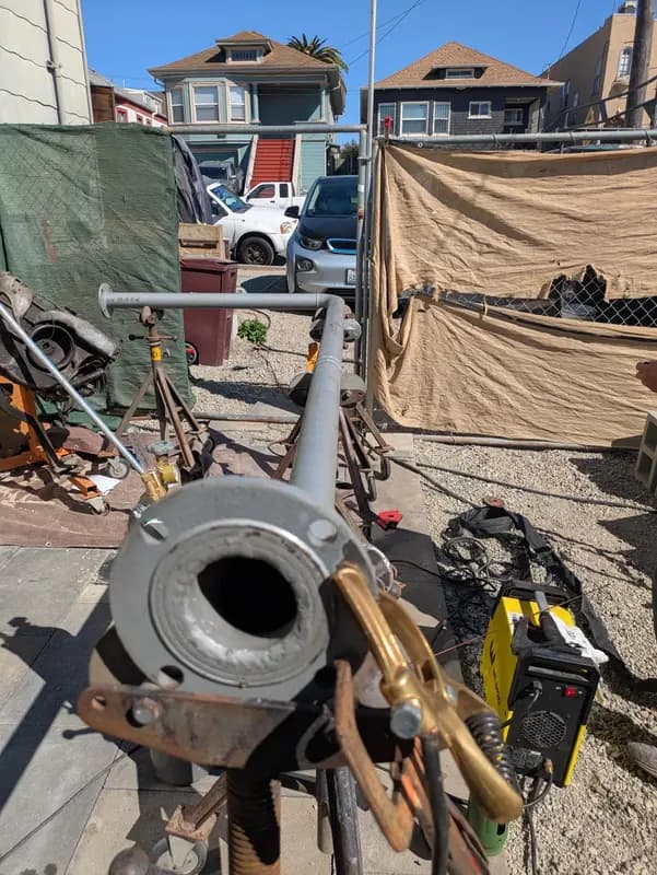 Custom pipe fabrication setup in the yard